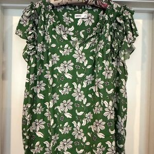 Sonoma Green Top with White Floral Design